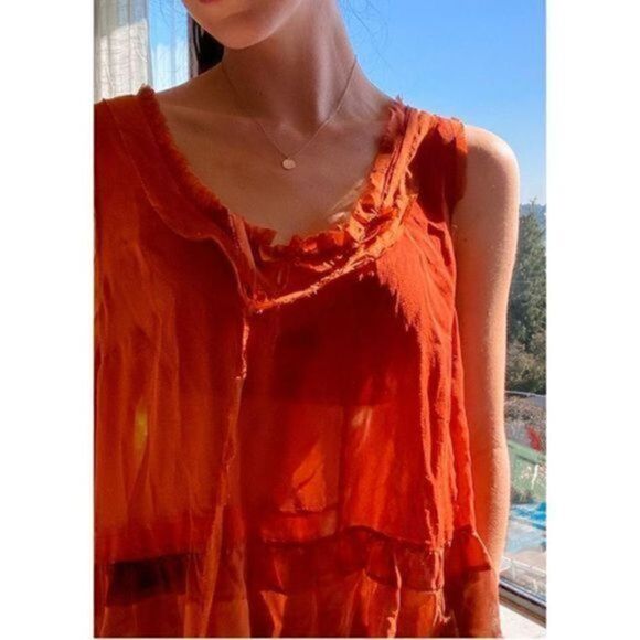 Anthropologie Floreat orange patchwork sheer sleeveless blouse size XS - Picture 3 of 15